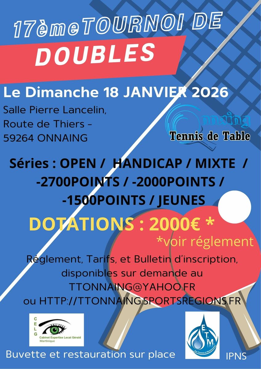 Tournoi de Doubles : Dimanche 18 Janvier 2026